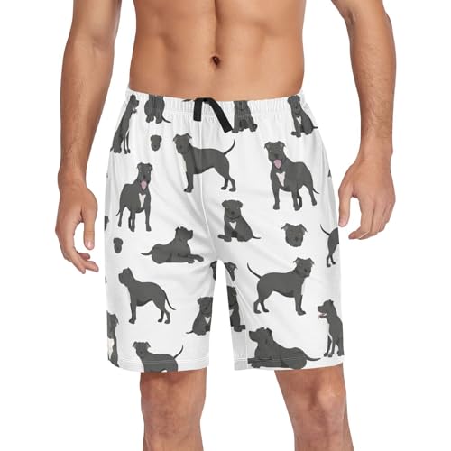 Aflyko Animal Men's Pajama Bottoms Pit Bull Dog Black Loungewear Sleepwear Shorts S-XXL