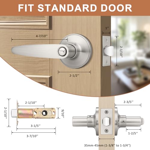 Image of Probrico 15 Pack Privacy Door Levers Door Handles for Bedroom or Bathroom Keyless Leverset, Locked in Side Home /Office Door Lockset,Modern&Durable in Satin Nickel Door Hardware