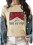 Let 'er Rip Cowboy T-Shirt Vintage Graphic Cowgirl Tees Casual Country TV Show Tops (Apricot, M)