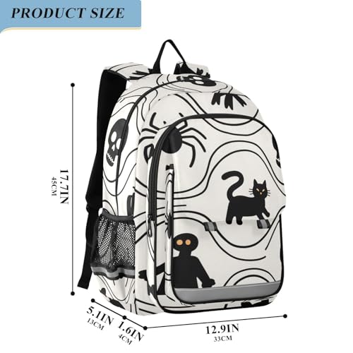 boxing backpack for kids 8-12： lightweight bookbags for boy in assorted colors - Halloween Black Cat Spider Skull2