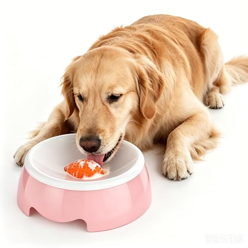 Dog Lick Bowl with Rolling Ball 4/5 Cup Capacity for Liquid Treats(Pink)