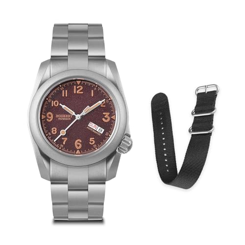 Image of BODERRY Men's Watch Titanium Automatic Field Watch 40mm Military Watch Day Date Function 100M Waterproof with Titanium Bracelet Japanese Mechanical Movement & Screw Down Crown-Voyager