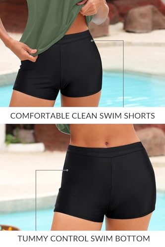 Image of Yonique Two Piece Tankini Bathing Suits T-Back Blouson Swim Tops with Boy Shorts Women Swimsuits Sporty Swimwear