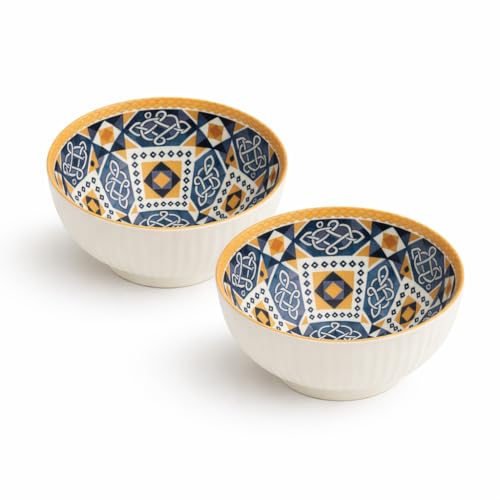 Image of YELONA Ceramic Snack Bowls - Set of 2 (300 ml Each) - Microwave Safe Side Bowls for Serving Noodles, Soups | Rice, Dal, Fruits | Perfect for Christmas Gift | New Year Gift & Daily Use (Mosaic)