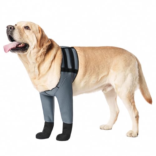yrenoer Dog Socks & Boots - Waterproof Anti-Licking Paw Protectors with Non-Slip Bottom, Post-Surgery Recovery Sleeves for Wound Protection (Grey, L)