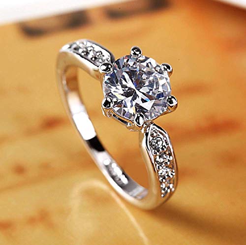 Duan 925 Sterling Silver 2 Carat VVS1 Simulated Diamond Engagement Ring Halo Rings for Anniversary/Engagement/Party Jewelry for Women Adjustable Size 6-10 (Silver)