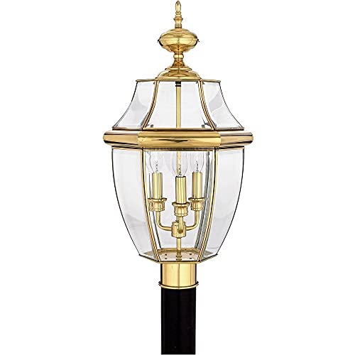 Quoizel NY9043B Newbury Outdoor Post Lantern Pier Mount Lighting, 3-Light, 180 Watts, Polished Brass (23H x 13W)