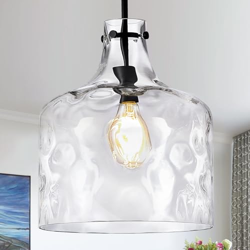 CATINER Extra Large 16' Vintage Farmhouse Pendant Light &ndash; Hand-Blown Clear Hammered Glass...