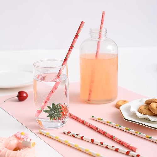 100 pitillos de papel con diseño frutal biodegradables miniatura 6