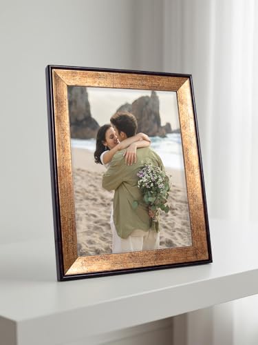 Image of GOLDEN PEACOCK 6x8 Inch Photo Frame - Antique Gold & Dark Brown Finish | Vintage Decorative Tabletop & Wall Hanging Picture Frame for Home, Office & Living Room