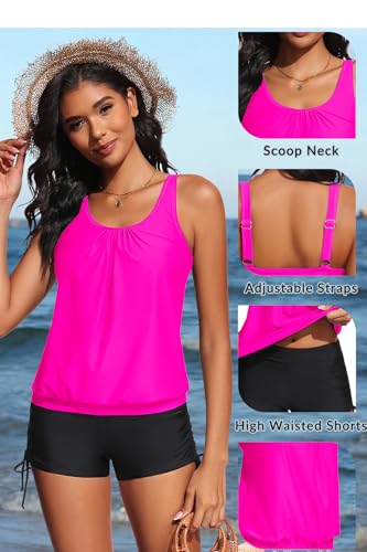 Image of Yonique Blouson Tankini Swimsuits for Women 2 Piece Bathing Suits Tops with Boyshorts Modest Loose Fit Swimwear