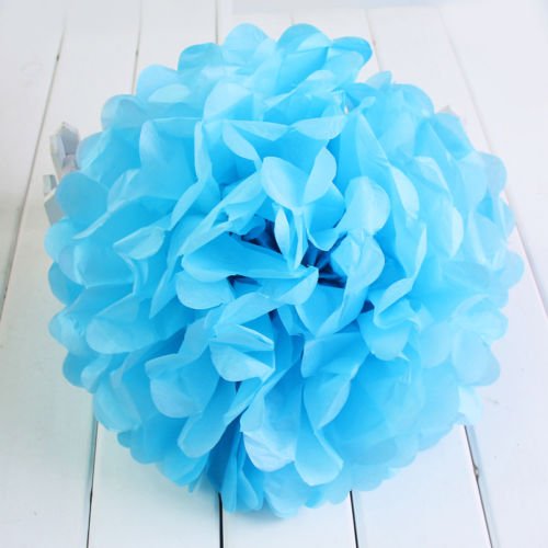 Pompones de papel de seda azul para decoración de bodas y fiestas, 8 pulgadas (paquete de 20)