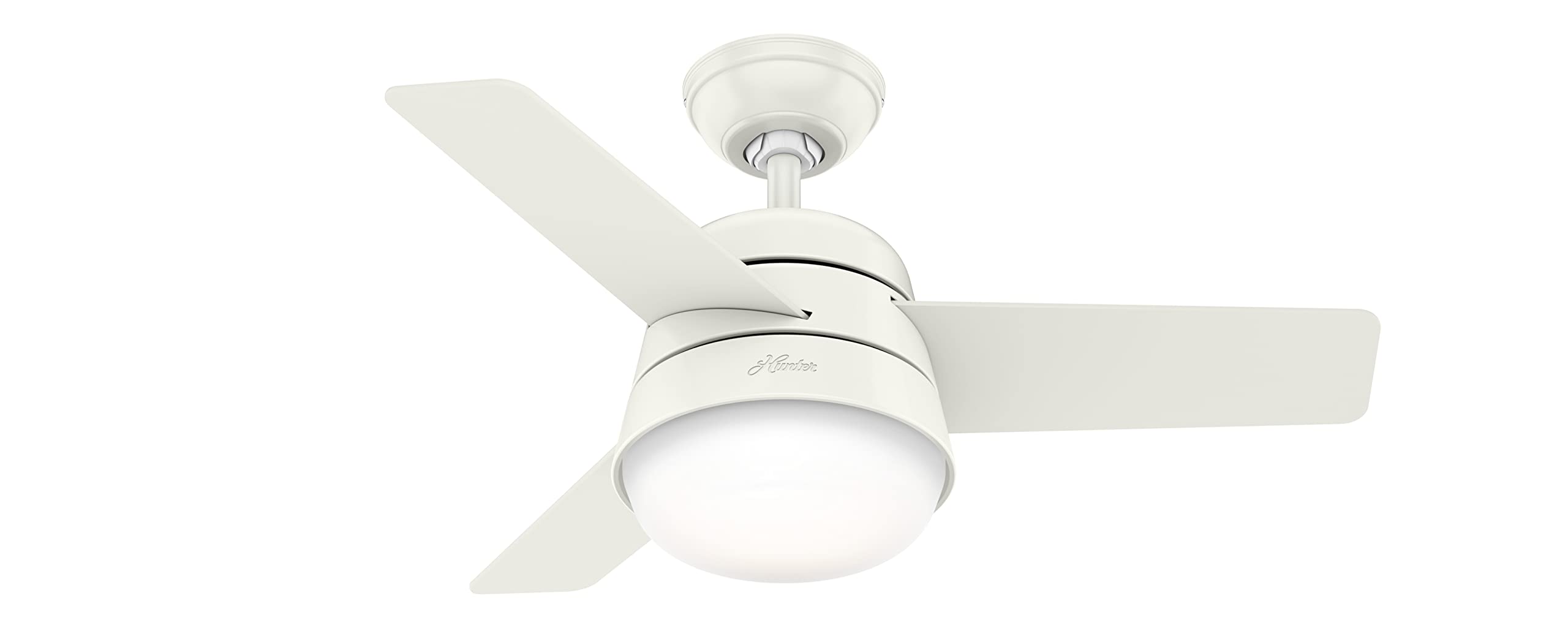 HUNTER FAN Finley, 36 inch, Indoor Ceiling Fan with Light and Handheld Remote, Fresh White Finish, 3 Reversible Blades Fresh White and Natural Wood, Ideal for Summer or Winter, Model 50644