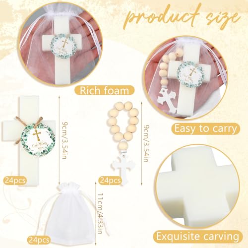 Image of 96 Pcs Cross Soap Baptism Favors Set Include 24 Scented Soap Favors 24 Wooden Rosary 24 Bags and 24 Cards Baby Baptism Favor for Baby Shower Christening Favors Guests First Communion Gifts