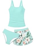 Aulyffo Girls Swimsuits Size 14-16 Girls Bathing Suits Size 14-16 Tropical Print 3 Piece Swimsuits for Teen Ruched...