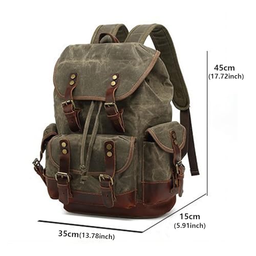 Vintage Canvas & Leather Backpack: Spacious Durable Rucksack for Men & Women, Travel, Hiking (Black with Yellowish Brown Leather)3