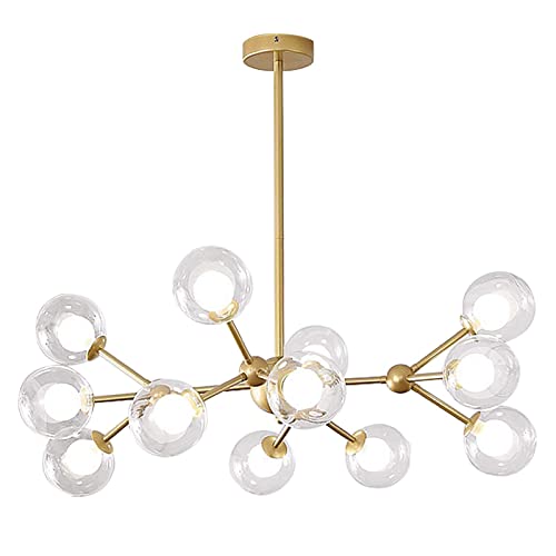Lustre moderne semi-affleurant 8 à 15 lumières noir et or pour salon