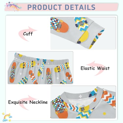 Pajama Sets Long Sleeve Skateboards Colorful Pattern Soft Comfy Sleepwear 2 Piece PJS 3-8T4