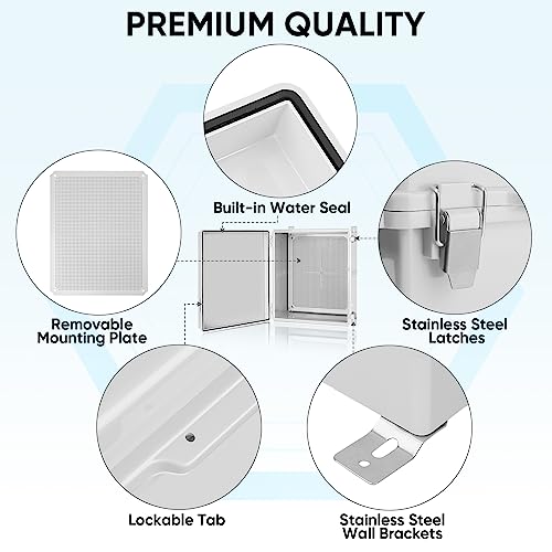 Image of TICONN Outdoor Electrical Box Waterproof, Junction Box IP67 ABS Plastic Enclosure with Hinged Cover with Mounting Plate, Wall Brackets, Cable Glands (Off-White, 19.7 inchx15.7 inchx7.9 inch)