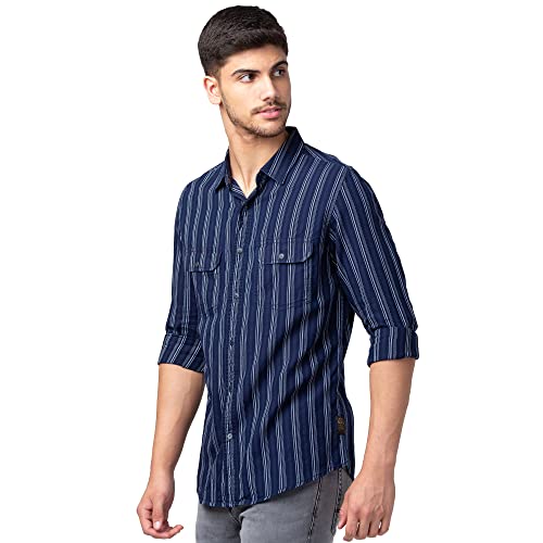 Image of Spykar Men's Slim Fit N /A Full Sleeve Striped Casual Shirts
