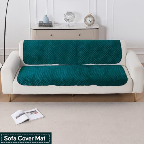 Image of HOKIPO Quilted Sofa Cover 3 Seater for Seat & Back, Washable Kids & Pet Friendly Sofa Cover, 'Quilt Classic' Teal (IN-927-TEAL*2)