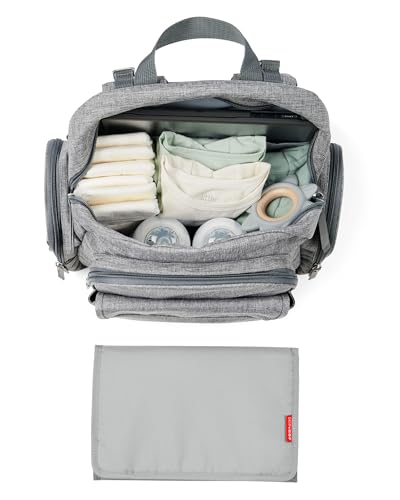 Image of Skip Hop Diaper Bag Backpack with Portable Changing Pad, 9 Total Pockets, Easy-Access Wipes Pocket, Zippered Side Pocket, Luggage Sleeve & Stroller Straps, Fits a 15 inch Laptop, Luna, Heather Grey