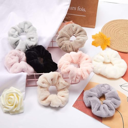 Image of 5 Pcs Large Microfiber Hair Scrunchies, Soft Towel Drying Hair Bands, Thick Fuzzy Ponytail Holders for Women and Girls, Hair Accessories for Wet Hair, Daily Use and Gifting