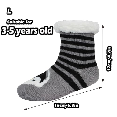 SIQITECHNO Unisex Kids Winter Christmas Fuzzy Socks Thick Cozy Thermal Grip Sherpa Lining Slipper Socks2