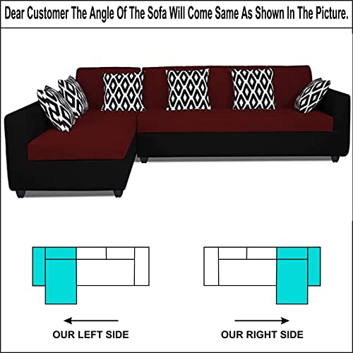 Image of Adorn India Rio Highback L Shape 6 Seater Sofa Set (Left Side Handle)(Maroon & Black)