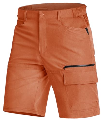KEFITEVD Men Lightweight Cargo Shorts Quick Dry Walking Short Summer Outdoor Golf Fishing Shorts with Zip Pocket,Orange,38