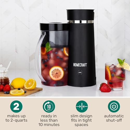 Image of Homecraft Iced Tea Maker & Cold Brew Coffee Machine - 2 Quart Double Insulated Pitcher, Steeping Basket, - Makes Fuit Infused Teas & Iced Lattes - Black
