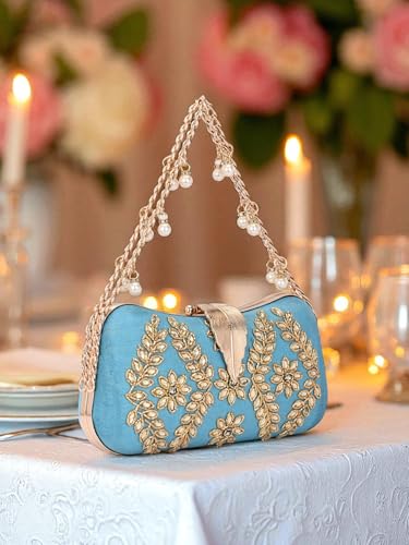 Image of TOOBA Handicraft Clutch Purse For Women with Sleek Design Embroidered Leaf Clutch| Trendy Stylish Bridal, Party, Wedding Sling Bag