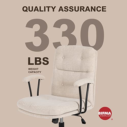 Okeysen Modern Office Desk Chair, Vanity Chair With Removable Padded Armrests For Home, Ergonomic Swivel Chair With No Wheels, Linen Padded Comfy Chair With Premium Thick Cushion #TOP4