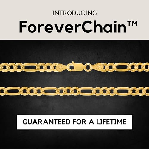 KISPER Mens Gold Chain Necklace - 18k Gold Necklace for Men, Solid Diamond-Cut Figaro Chain, 5mm Italian Sterling Silver Link Necklace with Lobster Clasp - Made in Italy3
