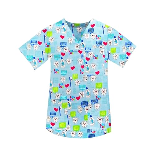 Uniformes de travail d'hôpital, chemisier à col en v for soins infirmiers, uniforme de clinique dentaire, hauts de gommage à manches courtes for infirmières Infirmière Aide Soignante Vétérinaire Denti