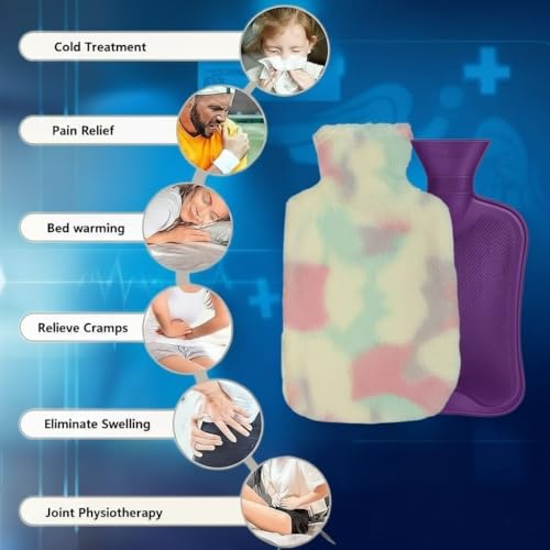 Image of Hot Water Bottle with Soft Plush Cover 1000ml Medical Grade Silicone Hot Water Bag for Period Cramps, Back Pain Relief, Hot & Cold Therapy, Muscle Aches & Body Relaxation Heating Pad (Unicorn)