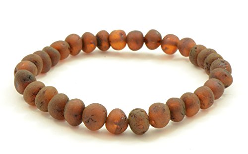 Raw Amber Bracelets for Adults made on Elastic Band - 7 inches Hand-Made from Unpolished/Certified Baltic Amber Beads