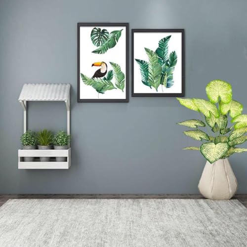 Image of Dekorly Plastic Artificial Palm Plants Leaves Faux Turtle Leaf Fake Monstera Tropical Large Palm Tree Leaves Outdoor Leaf Decorations | 26Inch Plant with Blackpot (White-Green-Leaves)