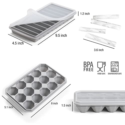 Ice Cube Trays For Freezer 2 Pack - Silicone Diamond Ice Cube Tray & Narrow Ice Stick Cube Trays, Easy-Release Stackable Ice Cube Tray With Lid #TOP1