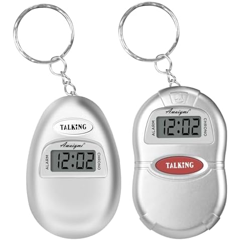 Awaiymi 2 Pack Talking Clock for Blind Elderly, Small Travel Alarm Clock Keychain for Visually Impaired, English Language Battery Operated Talking Clock for Seniors Cover