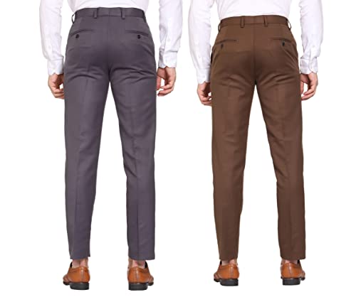 Image of MALENO Men Formal Trouser Regular Fit Solid | Soft and Breathable Pant Combo (Pack of 2)