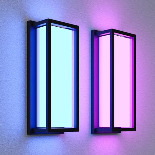 rosykite Smart Outdoor Lights Color Changing 2 Pack, RGB+2700K-6500K Outdoor Wall Sconce Aluminum Exterior Lighting Fixtures Waterproof Antirust, APP Control Up and Down Lights