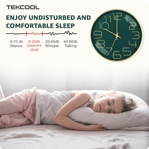 Image of TEKCOOL Plastic Digital Wall Clock 12 inch Silent Quartz Decorative Non-Ticking Classic Clock Battery Operated Round Easy to Read for Room /Home /Kitchen /Bedroom /Office /School-(Green Gold)'
