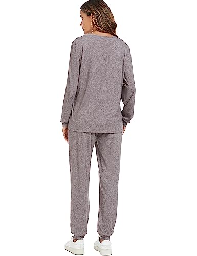 Image of LOCUBE Women's Pajama Set Soft Comfy 2-Piece Long Sleeve Lounge Sleepwear with Drawstring Pants and Pockets