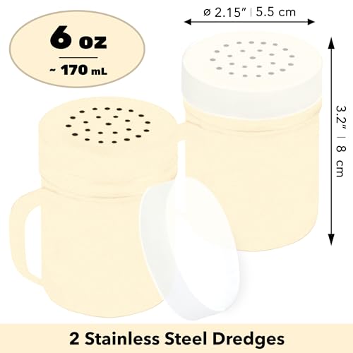 Image of CUSINIUM 6oz Beige Stainless Steel Salt Pepper Dredge Shakers - With Plastic Cap - With Handle - Pack of 2