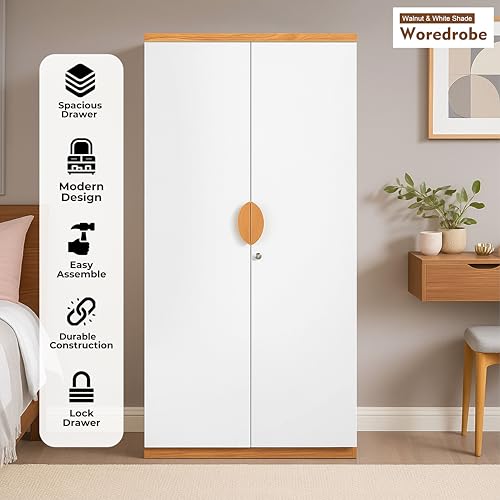 Image of Callas 2 Door Engineered Wood Wardrobe | Modern Bedroom Storage Cabinet with Lock & Shelves | Compact Almirah for Clothes,1 Year Warranty with Free Installation