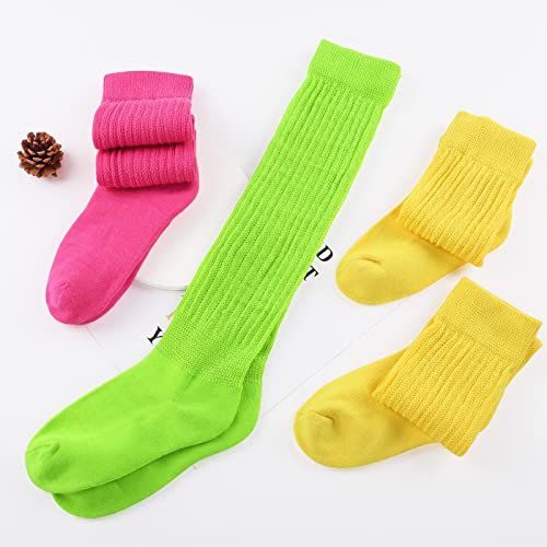 Witwot 3 Pair Women Slouch Socks Cotton Knee High Scrunch Sock Rose-Green-Yellow #TOP1