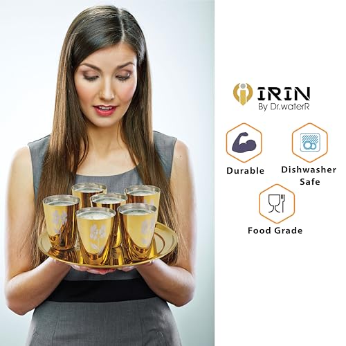 Image of iRiN by Dr.WaterR Parivar Stainless Steel Designer Dinner Set Gold PVD | Kitchen Set | Ideal for Home | Restaurant | Gifting | Wedding | Bowls, Plate, Glass, Spoon, Fork (Pack of 51pc - for 6Person)