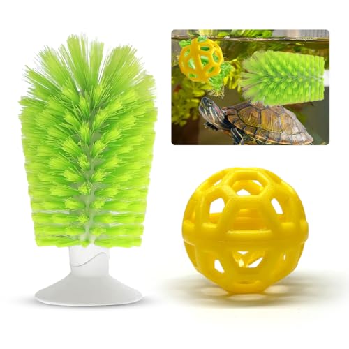 2 Pcs Turtle Tank Accessories - Turtle Brush with Suction Cup Turtle Tank Decorations Turtle Aquarium Habitat Accessories