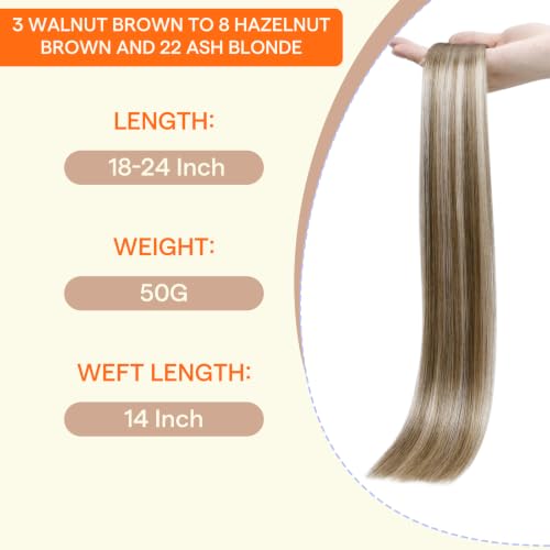 Image of Full Shine Hand Tied Tape in Extensions Human Hair, 50g 20 Inch | Brown to Ash Blonde Balayage, Human Hair Tape in Extensions with Hand Tied Weft, No Glue Design for Added Volume